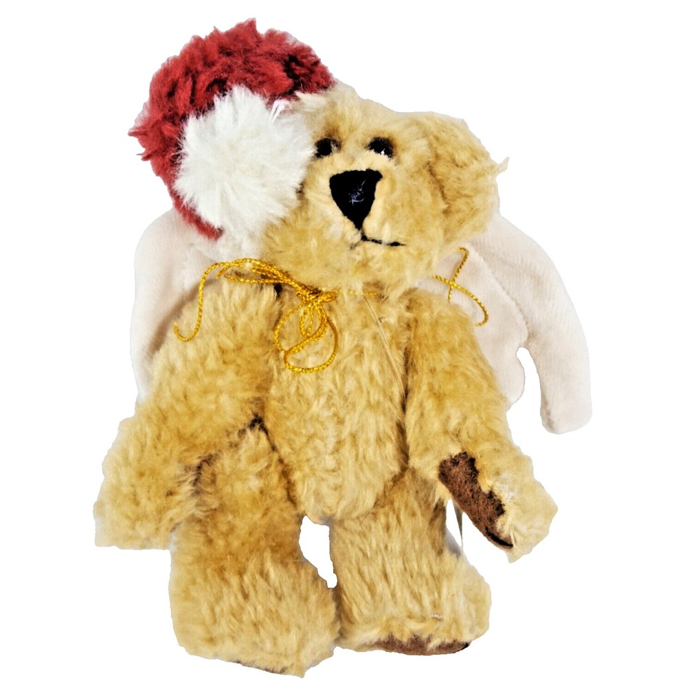 Boyds Bears Christmas Angel Teddy Bear 5" Brown‎ Plush Red Santa Hat Stuffed